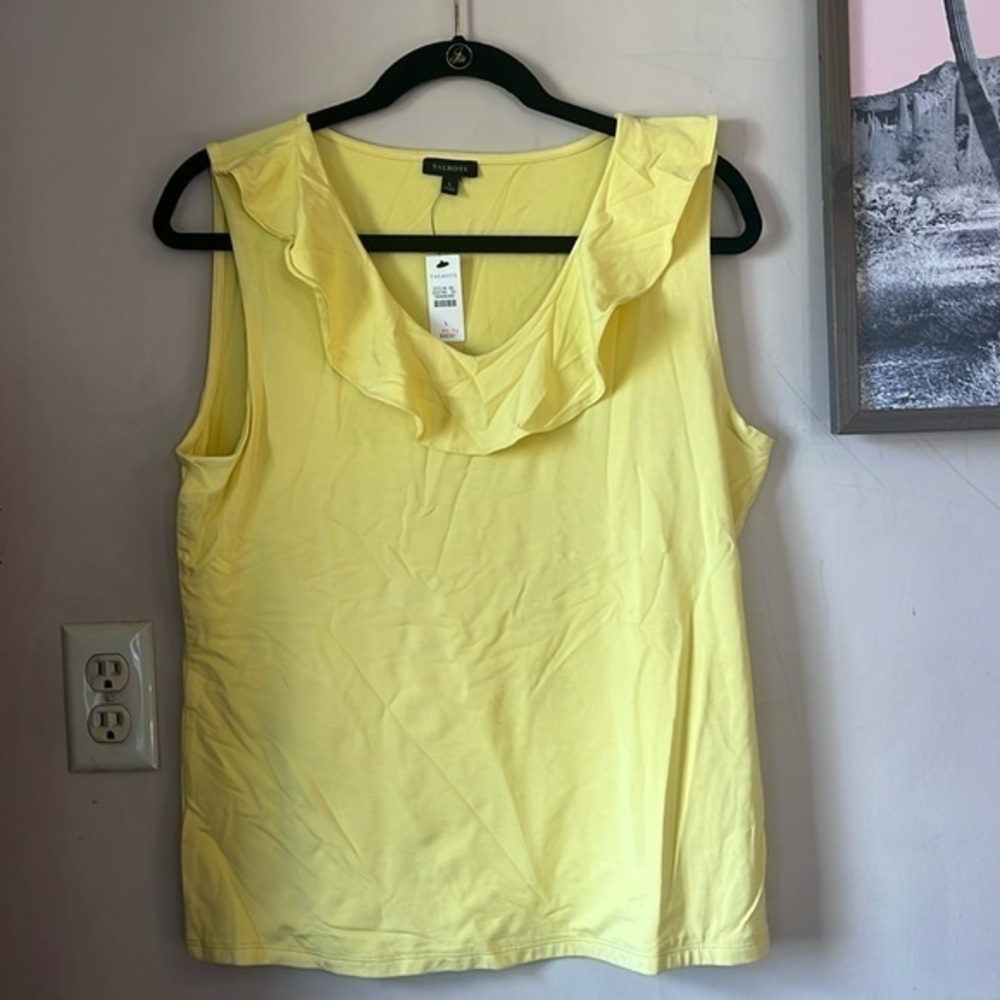 ❤️FINAL SALE❤️ NWT Talbots Spring Yellow Ruffle Neckline Tank Top Size Large